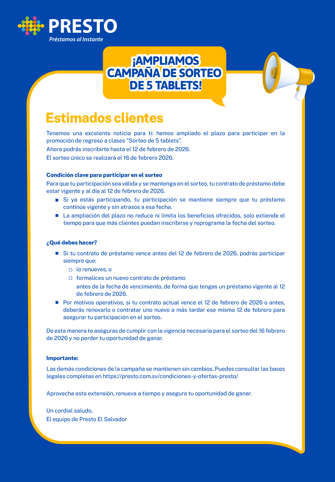 COMUNICADO AMPLIACION CAMPAÑA SORTEO 5 TABLETS
